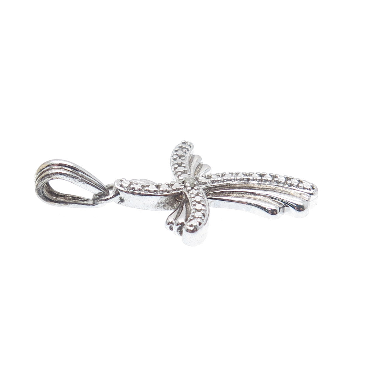 925 Sterling Silver Real Diamond Accent Wavy Cross Charm Pendant