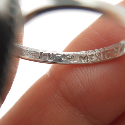 925 Sterling Silver Vintage Mexico Real Black Onyx Abalone Shell Ring Size 8.75