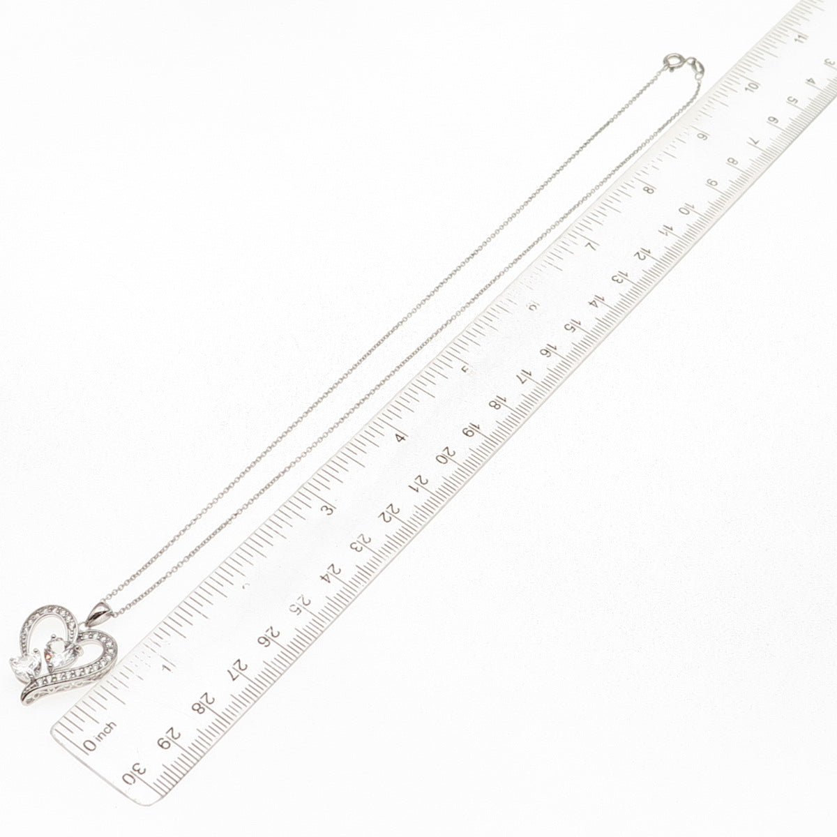 Sun 925 Sterling Silver Real White Topaz Heart Cable Chain Necklace 18"