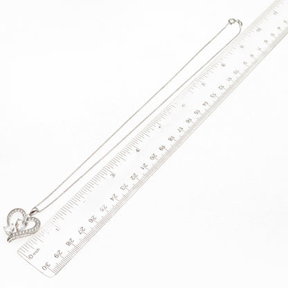 Sun 925 Sterling Silver Real White Topaz Heart Cable Chain Necklace 18"