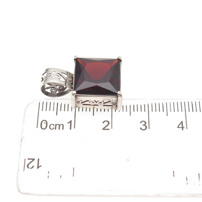 925 Sterling Silver Vintage Real Princess-Cut Red Garnet Mini Charm Pendant