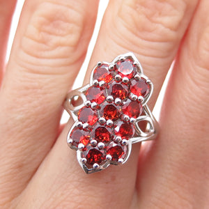 925 Sterling Silver Real Spessartine Garnet Cluster Ring Size 7