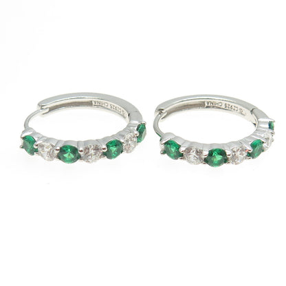 925 Sterling Silver Round-Cut Chrome Diopside & C Z Hoop Earrings