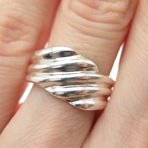 925 Sterling Silver Vintage Modernist Wavy Ribbed Ring Size 6