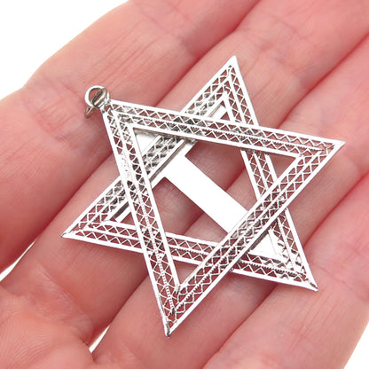 925 Sterling Silver Vintage Cross Star of David Judaica Charm Pendant