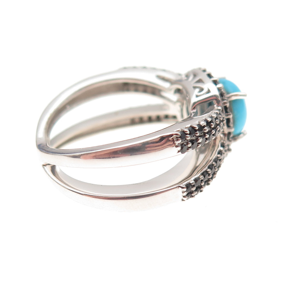 Chuck Clemency 925 Sterling Silver Real Turquoise & Black Spinel Ring Size 8.25
