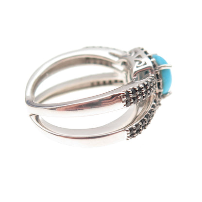 Chuck Clemency 925 Sterling Silver Real Turquoise & Black Spinel Ring Size 8.25