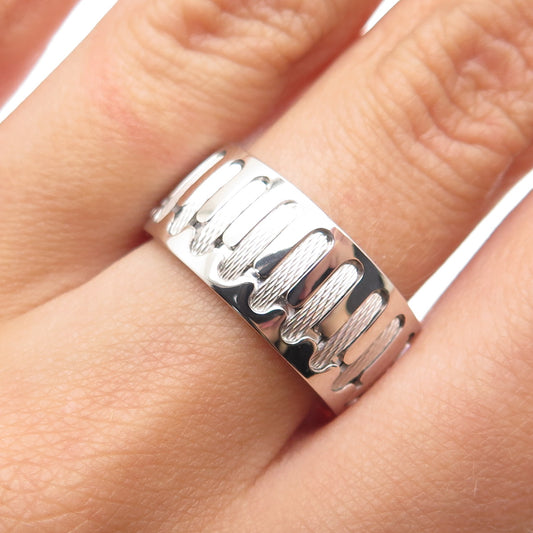 NEOS 925 Sterling Silver Textured Sewing Stitches Band Ring Size 8.25
