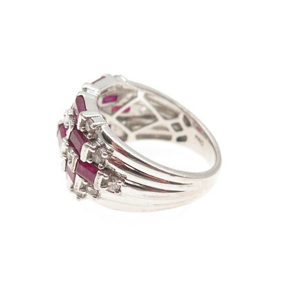 Chuck Clemency 925 Sterling Lab-Created Ruby & Real White Topaz Ring Size 7.25