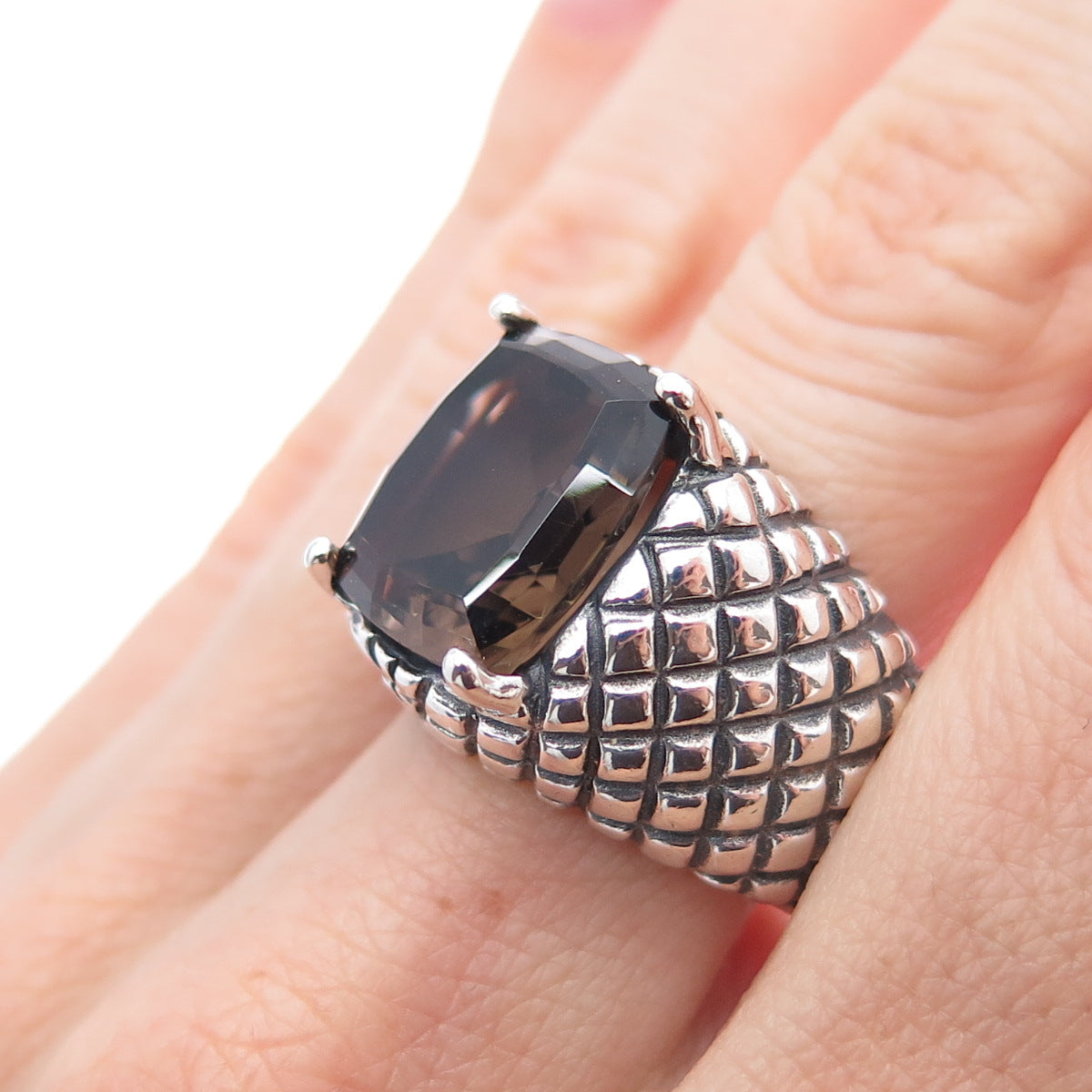 CHATEAU D'ARGENT 925 Sterling Vintage Real Smoky Quartz Dragon Skin Ring Size 9