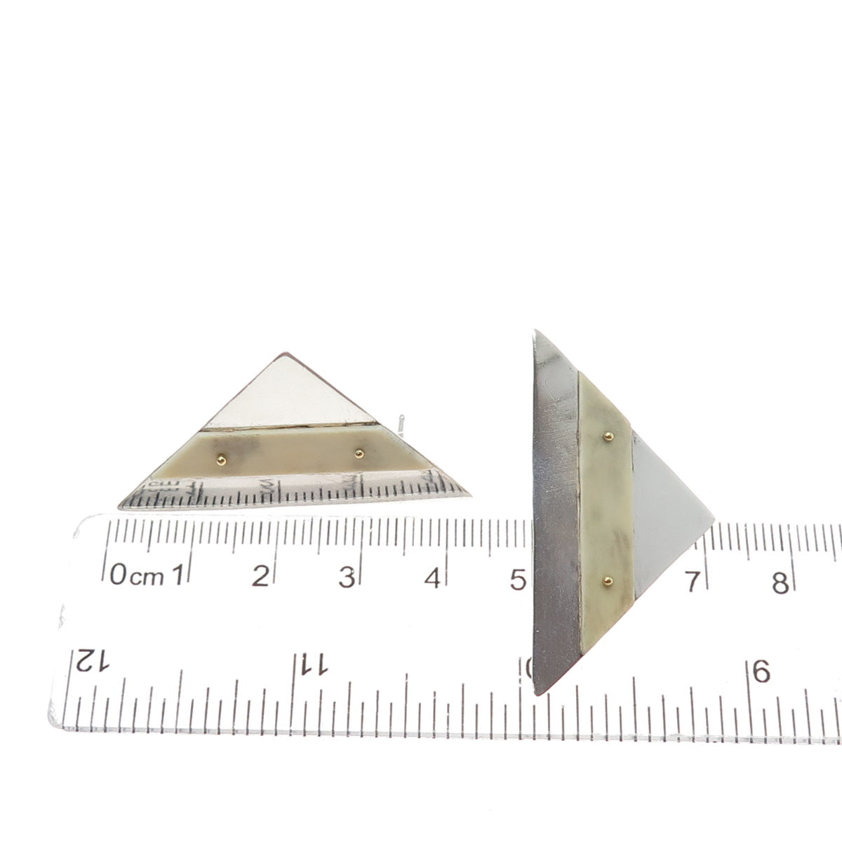 VICTOR ALFARO Gold & 925 Sterling Silver Vintage Modernist Triangle Earrings