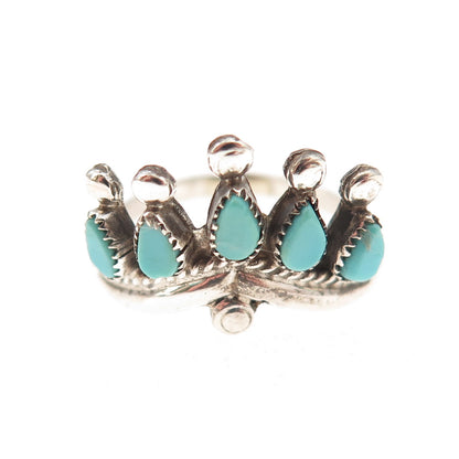 Old Pawn 925 Sterling Silver Vintage Southwestern Turquoise Crown Ring Size 7.25