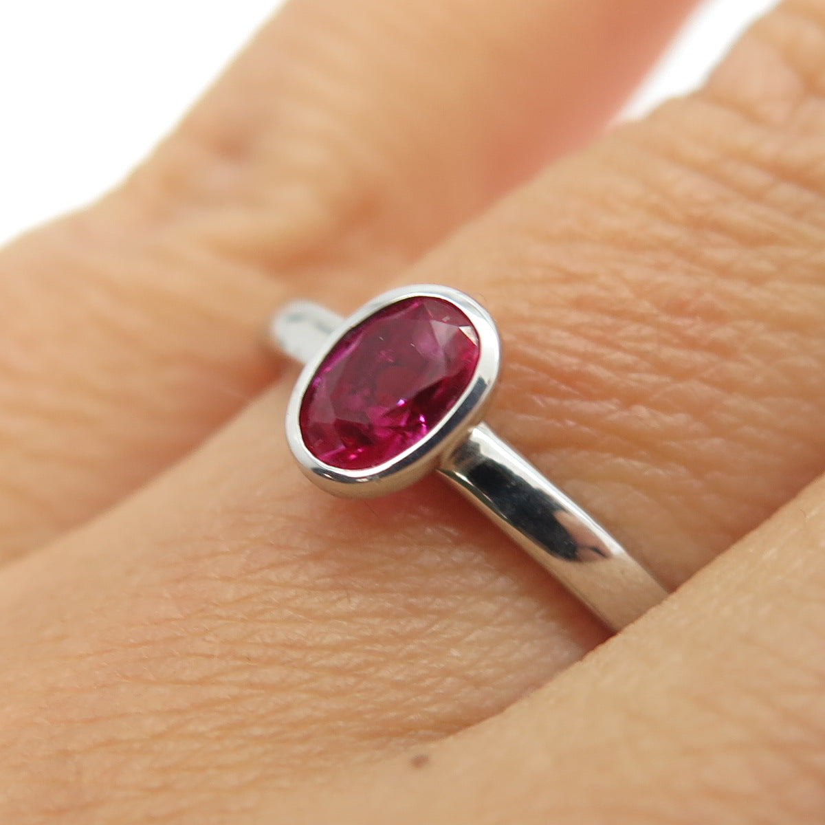 925 Sterling Silver Oval-Cut Lab-Created Pink Sapphire Ring Size 9