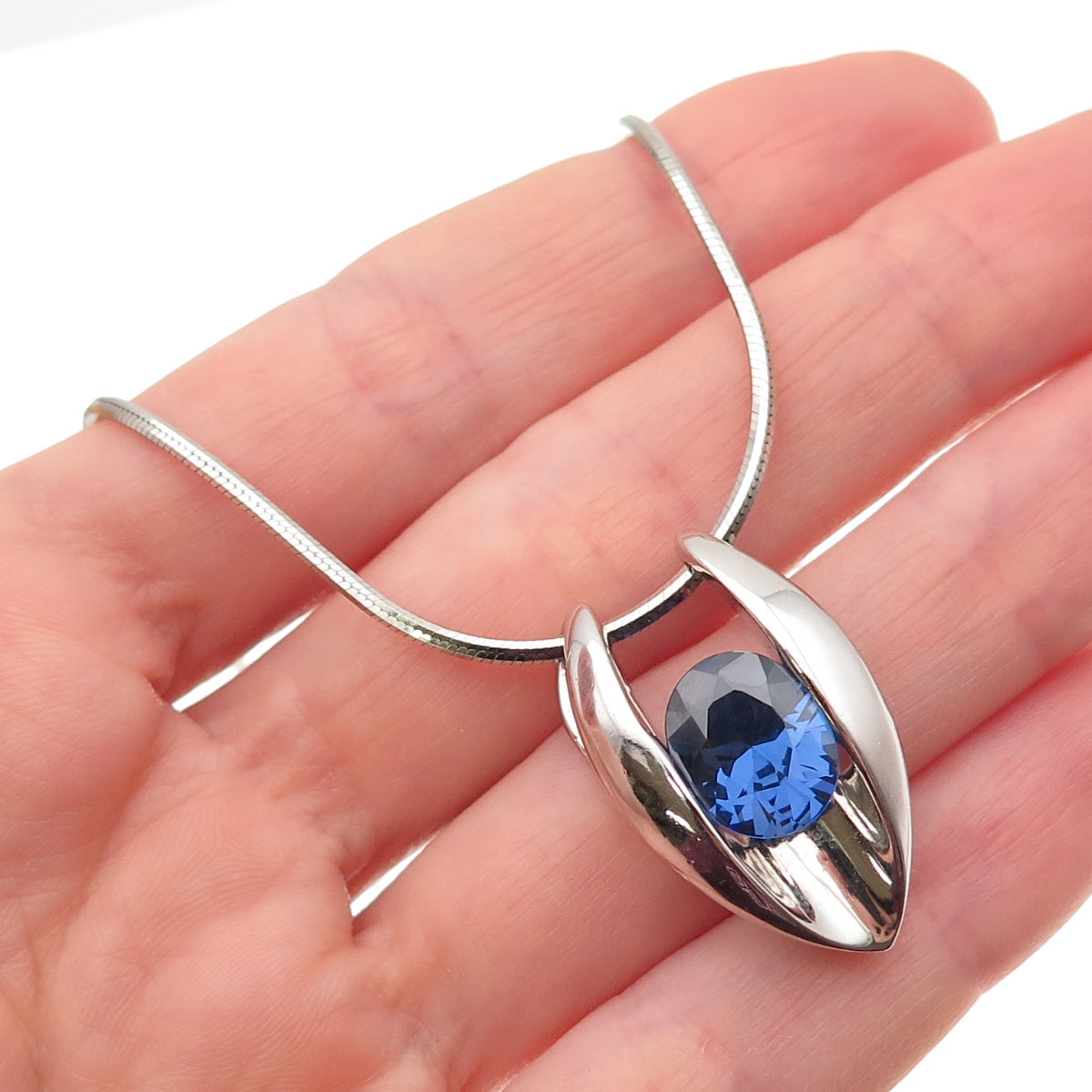 MILOR 925 Sterling Silver Italy Lab-Created Tanzanite Snake Chain Necklace 18"