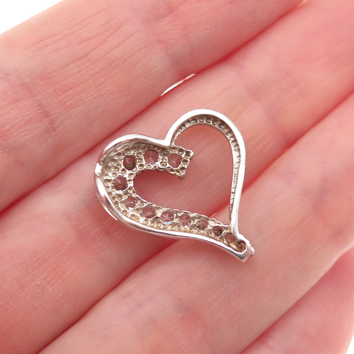 925 Sterling Silver Round-Cut C Z Heart Mini Slide Charm Pendant