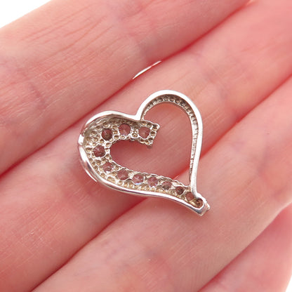 925 Sterling Silver Round-Cut C Z Heart Mini Slide Charm Pendant
