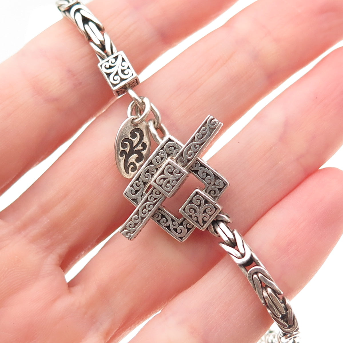 Lois Hill 925 Sterling Silver Vintage Journey Byzantine Link Bracelet 7.5"