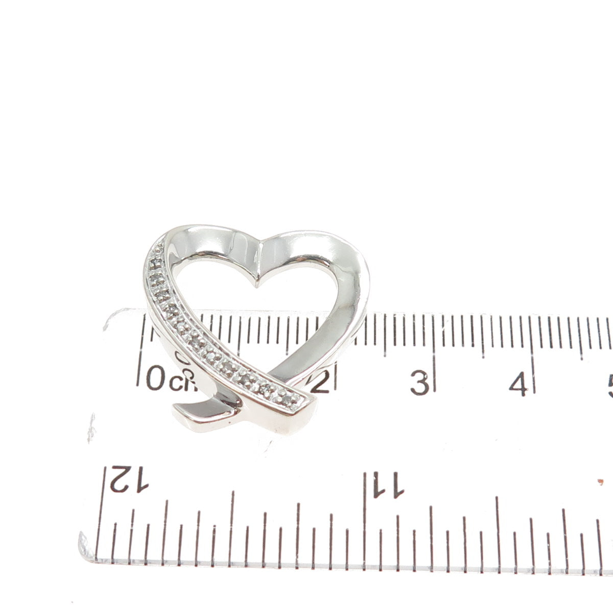 925 Sterling Silver Real Round-Cut Diamond Heart Minimalist Slide Charm Pendant