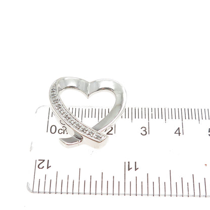 925 Sterling Silver Real Round-Cut Diamond Heart Minimalist Slide Charm Pendant