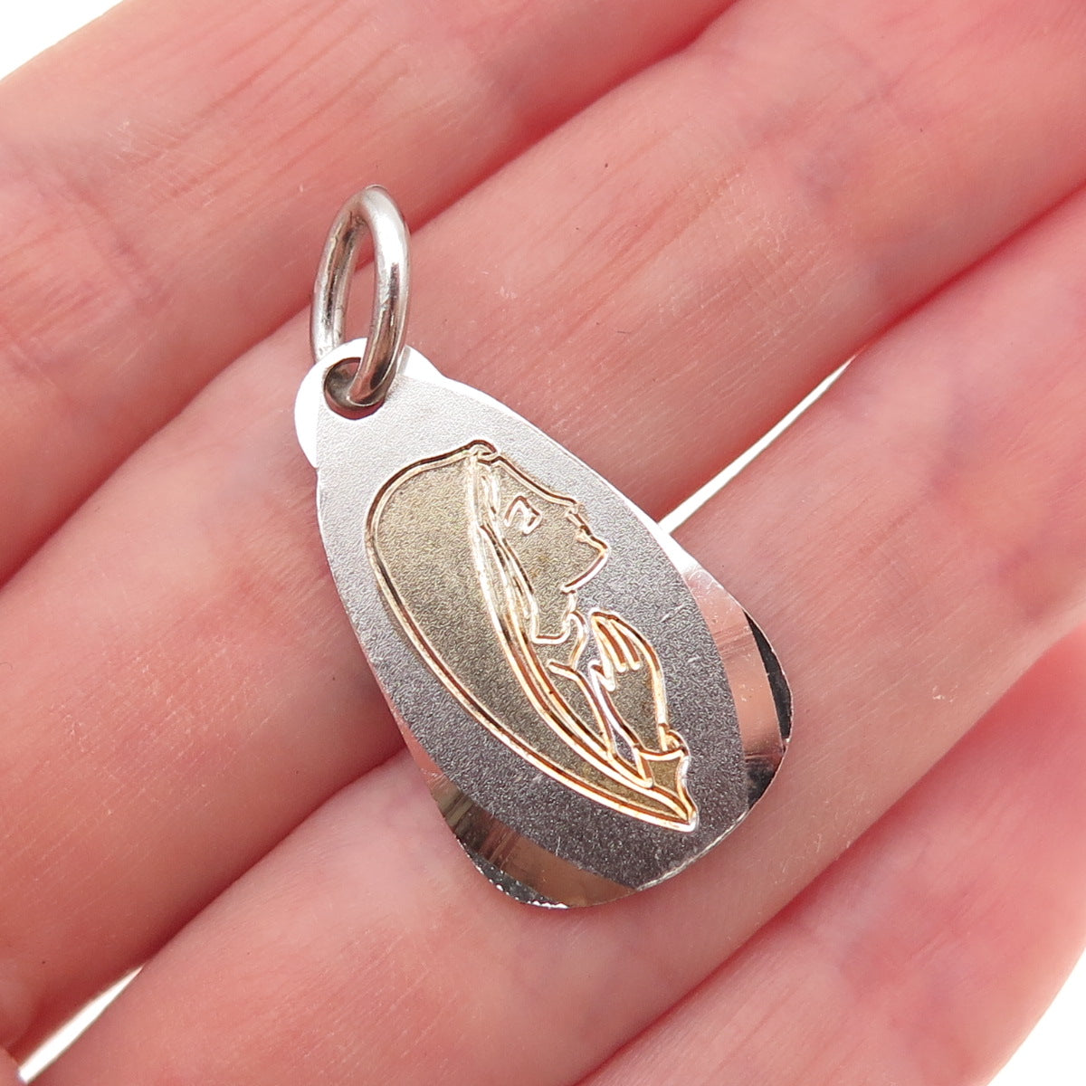 835 Silver 2-Tone Vintage Italy St. Mary Religious Charm Pendant
