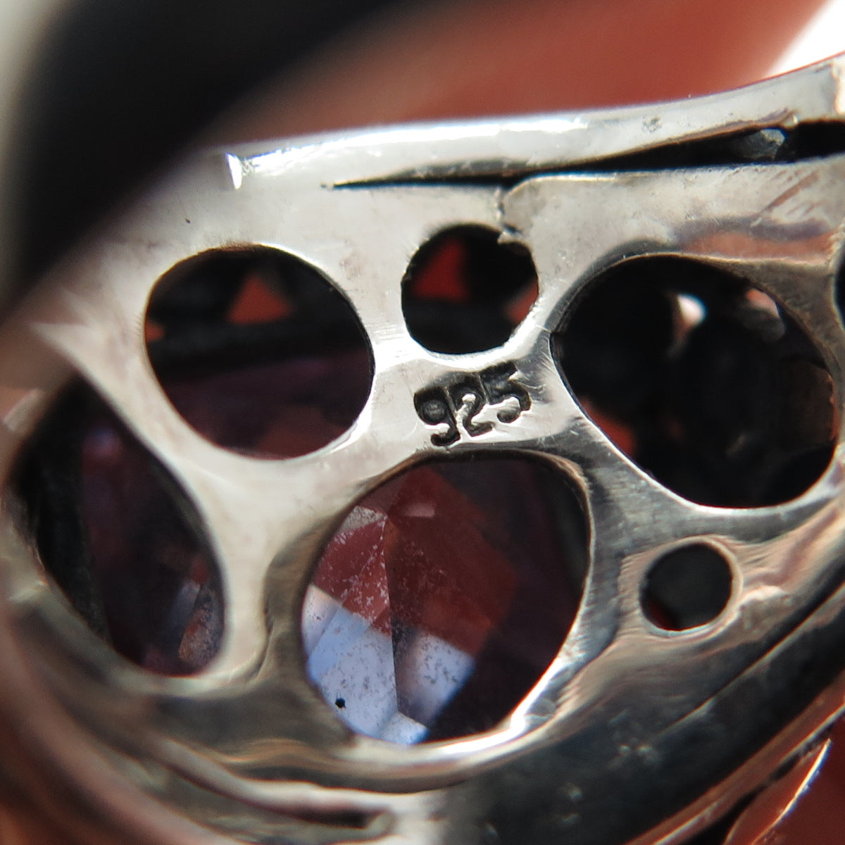 925 Sterling Silver Vintage Lavender C Z Kali Dotted Modernist Ring Size 6