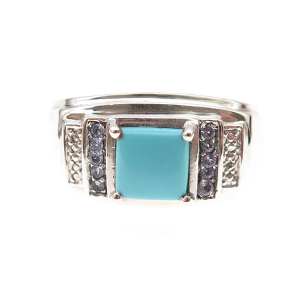 Chuck Clemency 925 Sterling Silver Real Turquoise & Tanzanite Ring Size 14