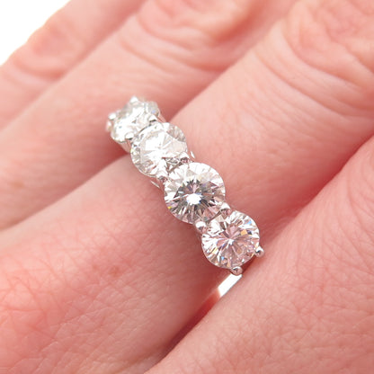 925 Sterling Silver Real Round-Cut Moissanite Half Eternity Ring Size 7