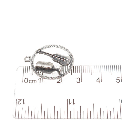 925 Sterling Silver Vintage Goblet & Guitar Oxidized Charm Pendant