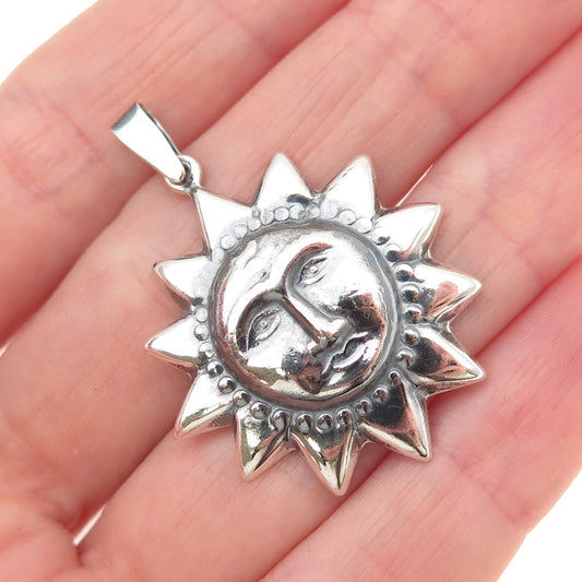 925 Sterling Silver Vintage Sun Face Oxidized Charm Pendant