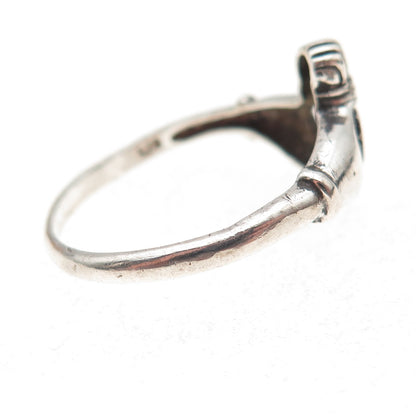 Nevada 925 Sterling Silver Vintage Real Emerald Irish Claddagh Ring Size 11.25
