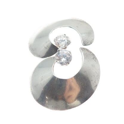925 Sterling Silver Vintage Round-Cut Shaped C Z Crescent Moon Earrings