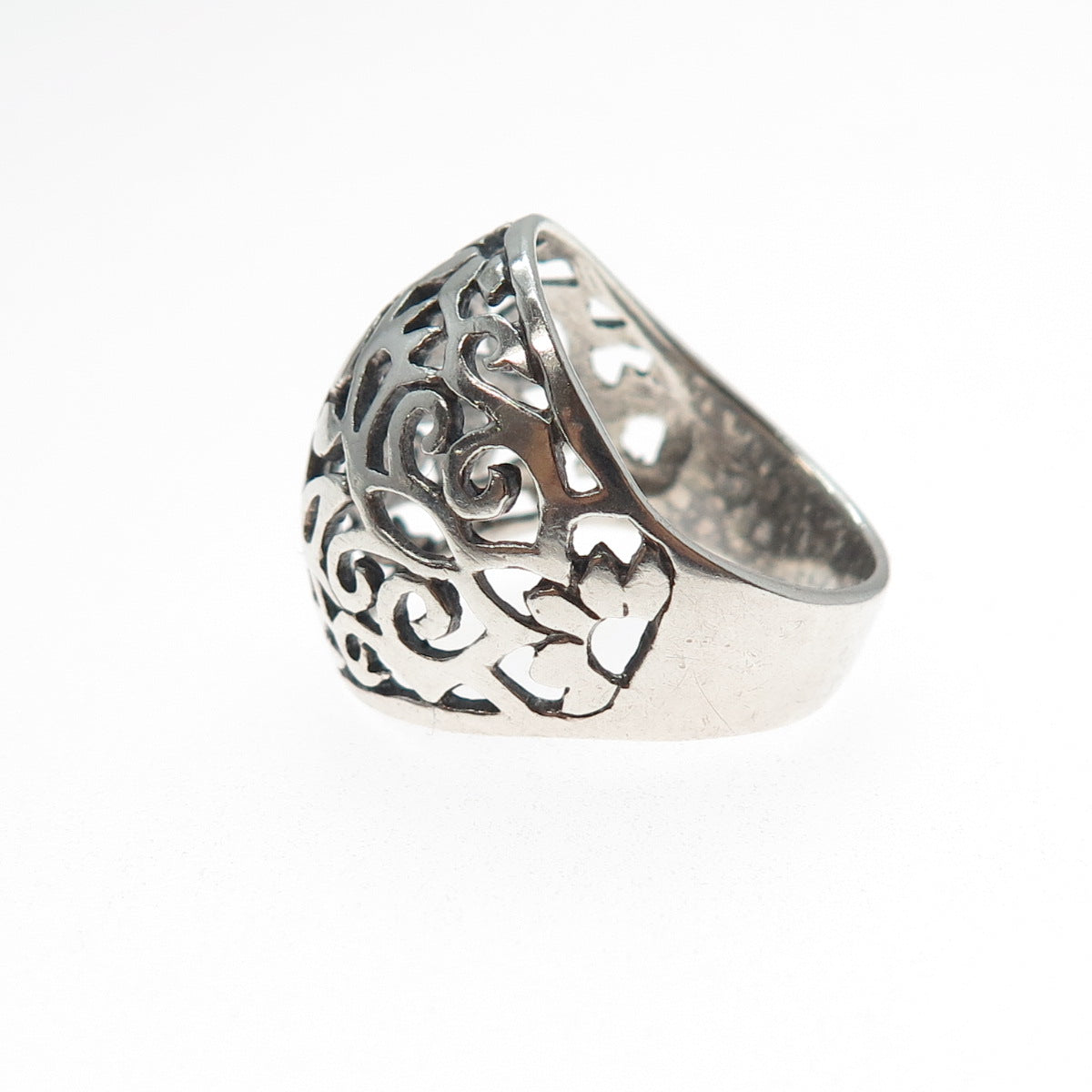 925 Sterling Silver Vintage Flower Oxidized Dome Ring Size 7
