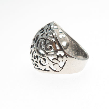 925 Sterling Silver Vintage Flower Oxidized Dome Ring Size 7