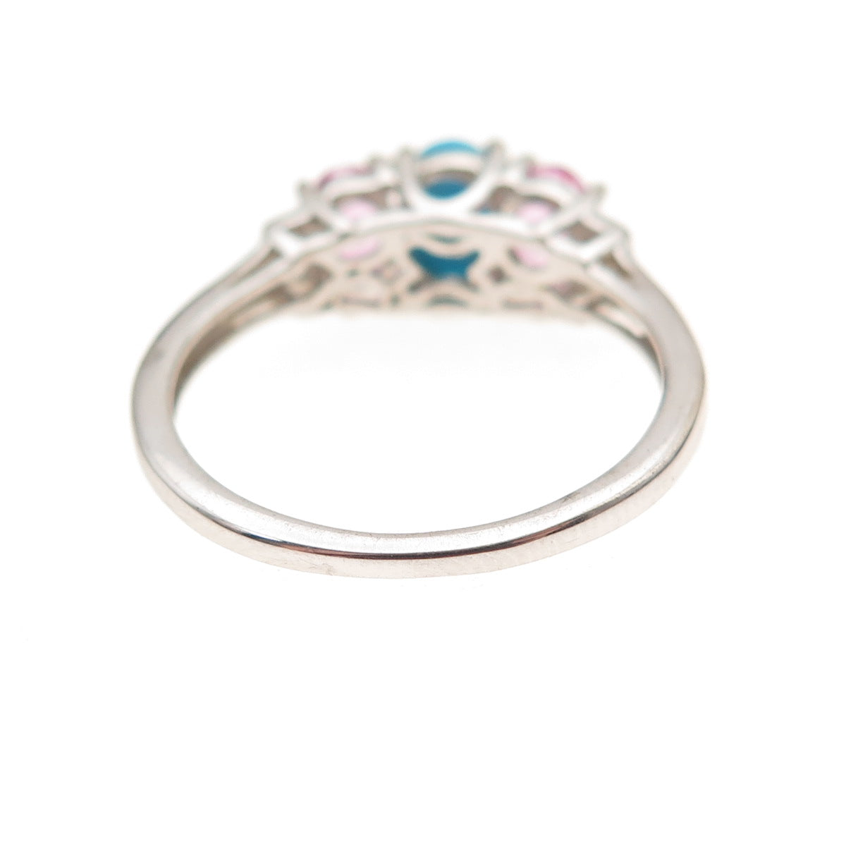 Chuck Clemency 925 Sterling Silver Real Turquoise Pink & White Topaz Ring Size 8