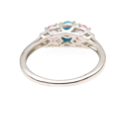Chuck Clemency 925 Sterling Silver Real Turquoise Pink & White Topaz Ring Size 8