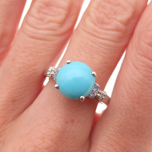 Chuck Clemency 925 Sterling Silver Real Turquoise & Tanzanite Ring Size 8