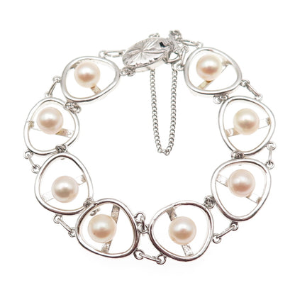925 Sterling Silver Antique Japan Real Akoya Pearl Bracelet 6.5"