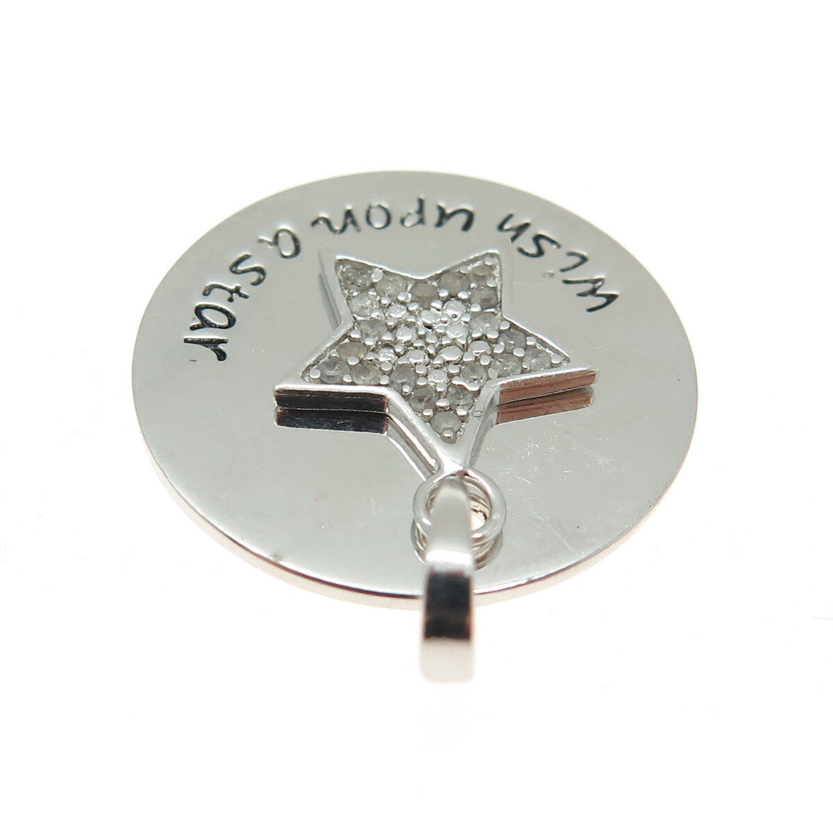 HAN 925 Sterling Silver Real Round-Cut Diamond "Wish Upon A Star" Pendant