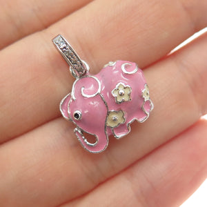 GALLERIA 925 Sterling Silver Enamel Round-Cut C Z Elephant Mini Charm Pendant