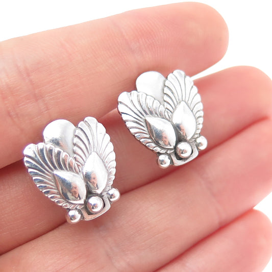 GEORG JENSEN 925 Sterling Silver Antique Denmark Floral Screw Back Earrings #110