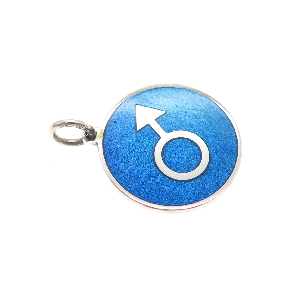 925 Sterling Silver Blue Enamel Male Symbol Round Tag Minimalist Charm Pendant