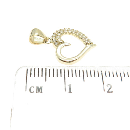 14K Yellow Gold Round-Cut C Z Heart Minimalist Charm Pendant