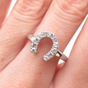 925 Sterling Silver Round-Cut C Z Horseshoe Good Luck Ring Size 7