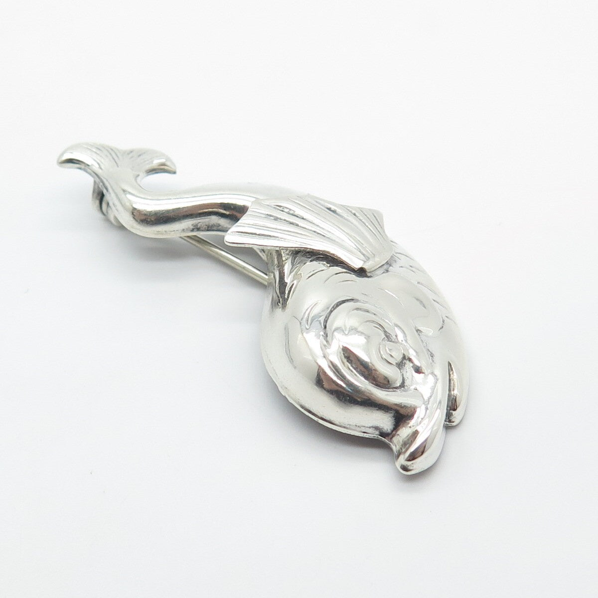 925 Sterling Silver Vintage Lang Fish Ornate Pin Brooch