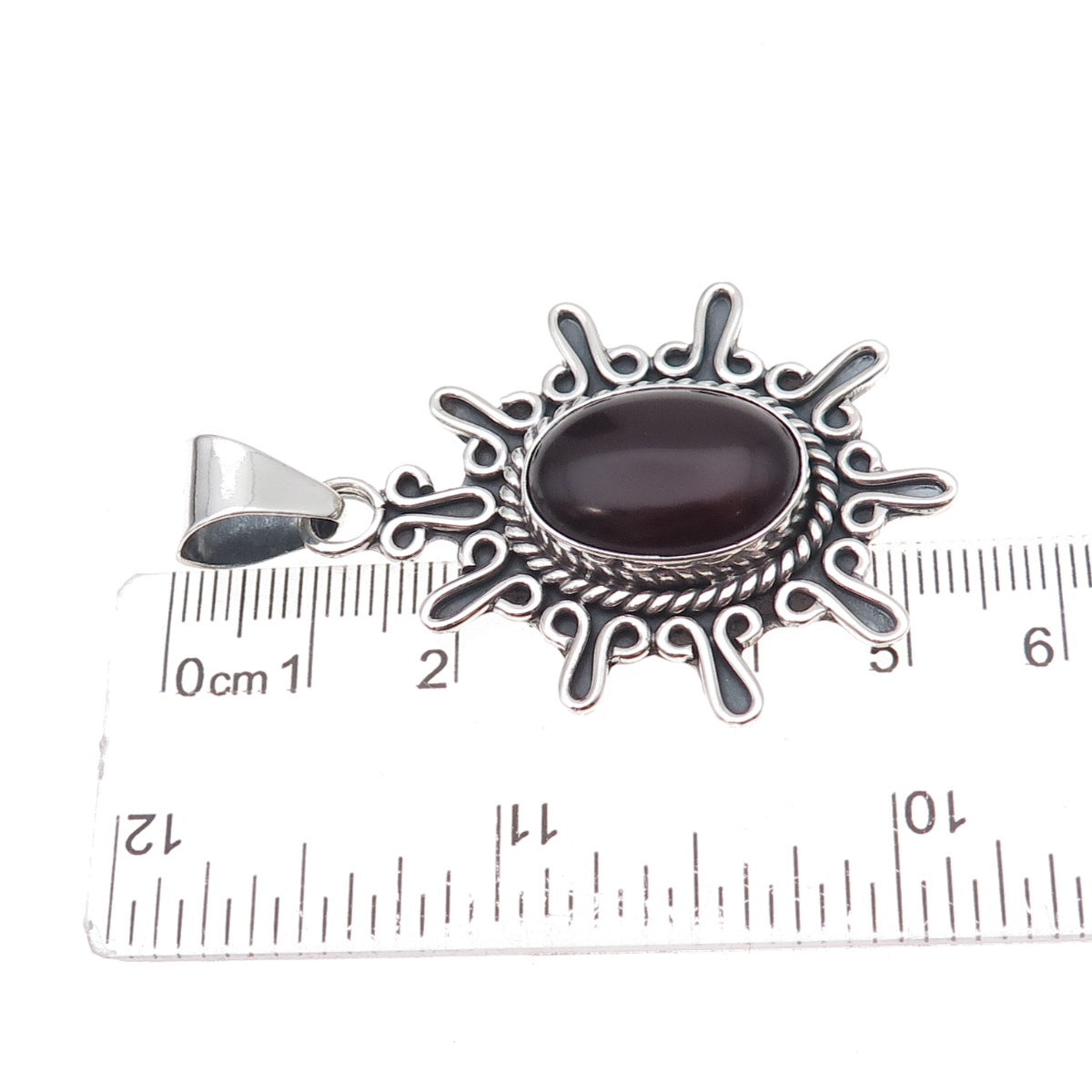 925 Sterling Silver Vintage CII Mexico Real Carnelian Modernist Floral Pendant
