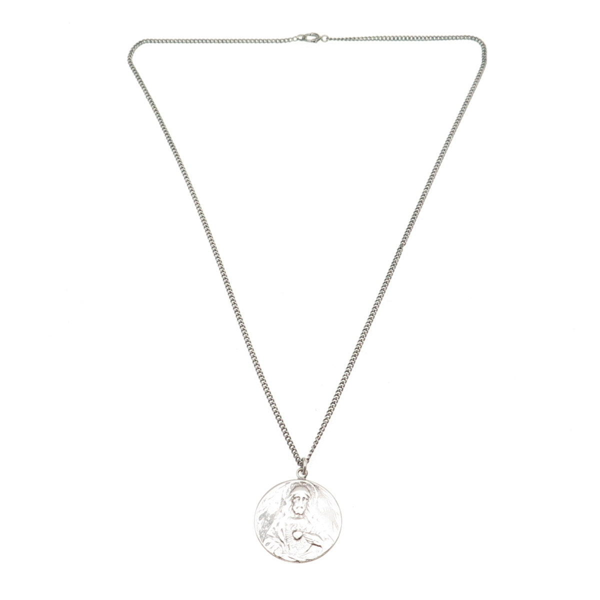 925 Sterling Silver Antique Art Deco Jesus Sacred Heart Cuban Chain Necklace 18"