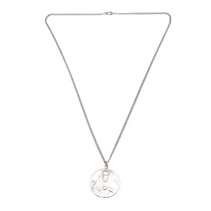 925 Sterling Silver Antique Art Deco Jesus Sacred Heart Cuban Chain Necklace 18"