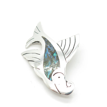 925 Sterling Silver Vintage Mexico Real Abalone Shell Fish Pin Brooch