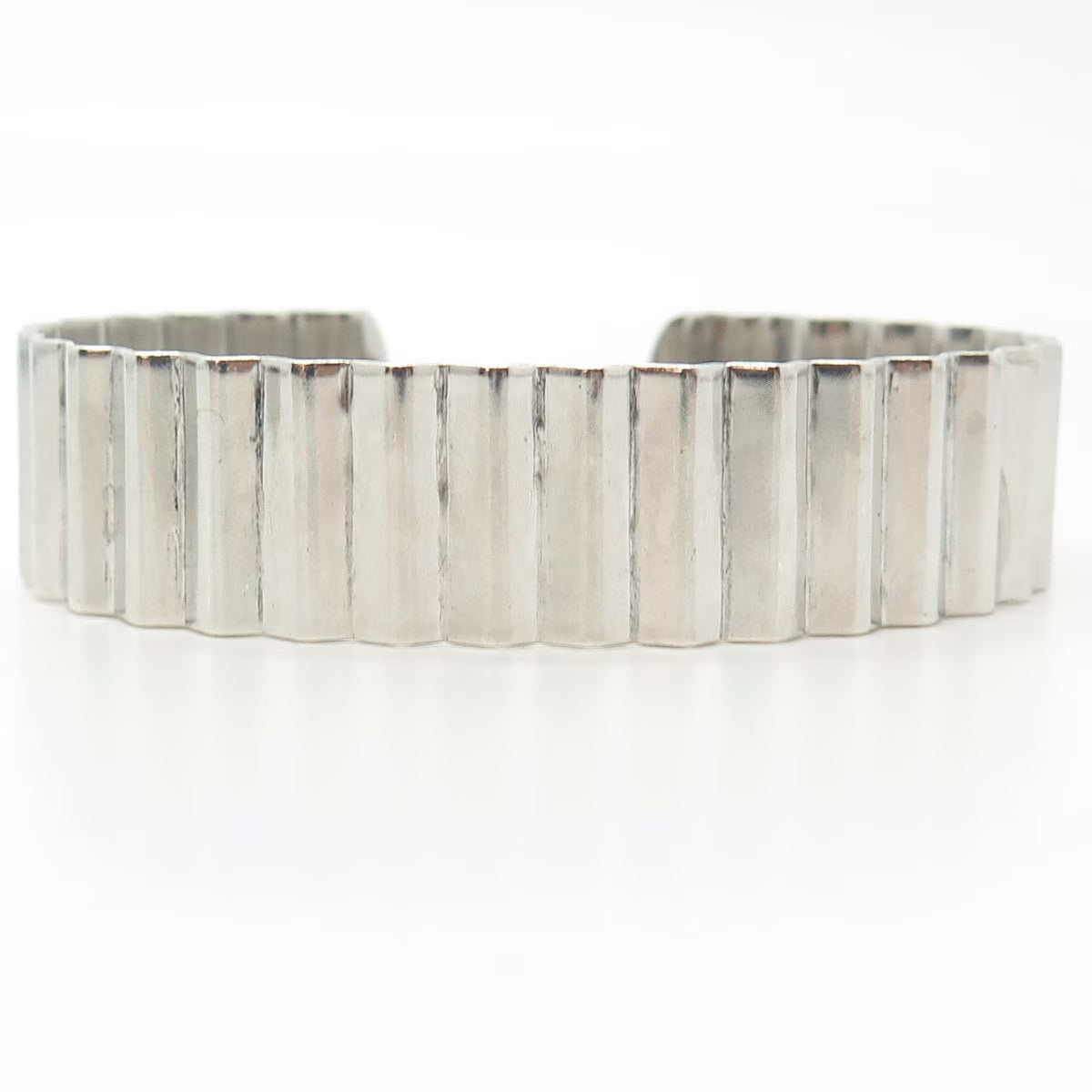 925 Sterling Silver Vintage Italy Ribbed Adjustable Cuff Bracelet 6.75"
