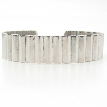 925 Sterling Silver Vintage Italy Ribbed Adjustable Cuff Bracelet 6.75"